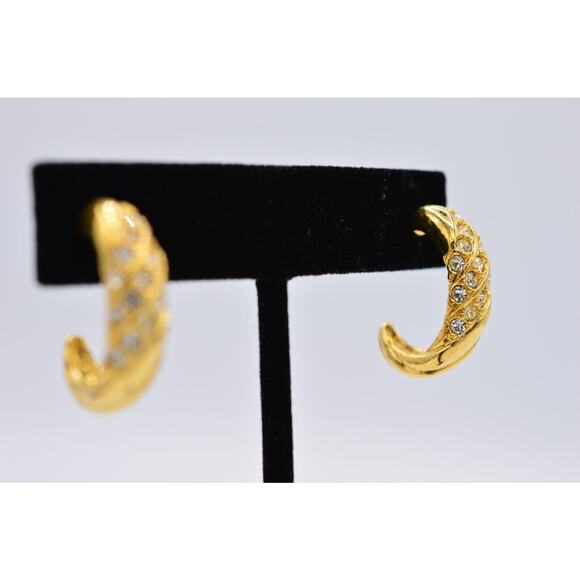 Avon Vintage Hoops Earrings Pave Rhinestone Crystal Gold Tone Signed 1980s 9M - Picture 5 of 12
